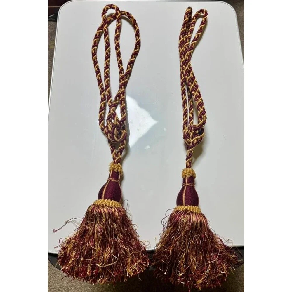 Pair of Burgundy & Gold Tassel Tiebacks